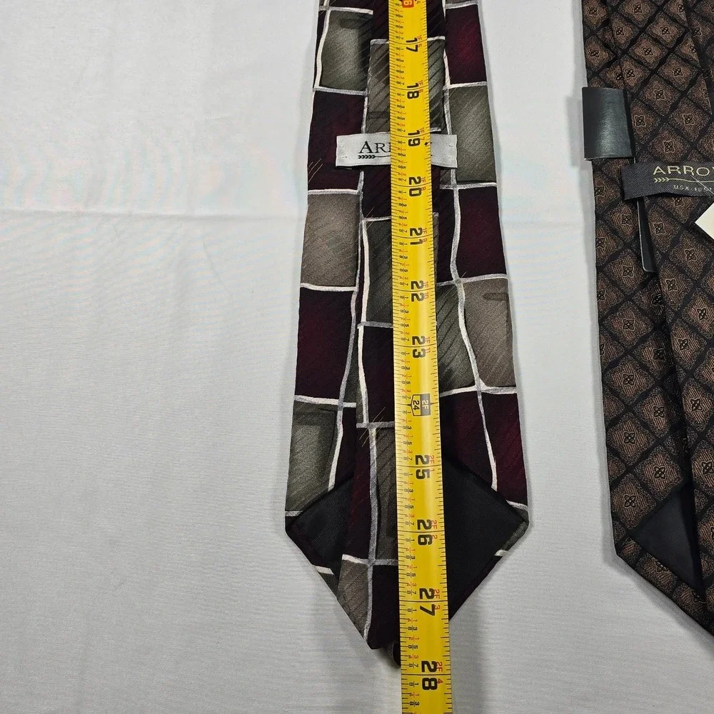 Arrow‎ Men's Silk Tie Lot of 2 Burgundy Gray Brown Geometric NWT